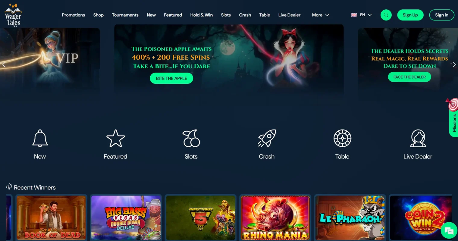Wager Tales Casino — 400% Up To £2,000 + 200 Free Spins